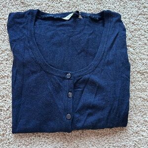 Deep Blue Viscose Button-Up Cardigan